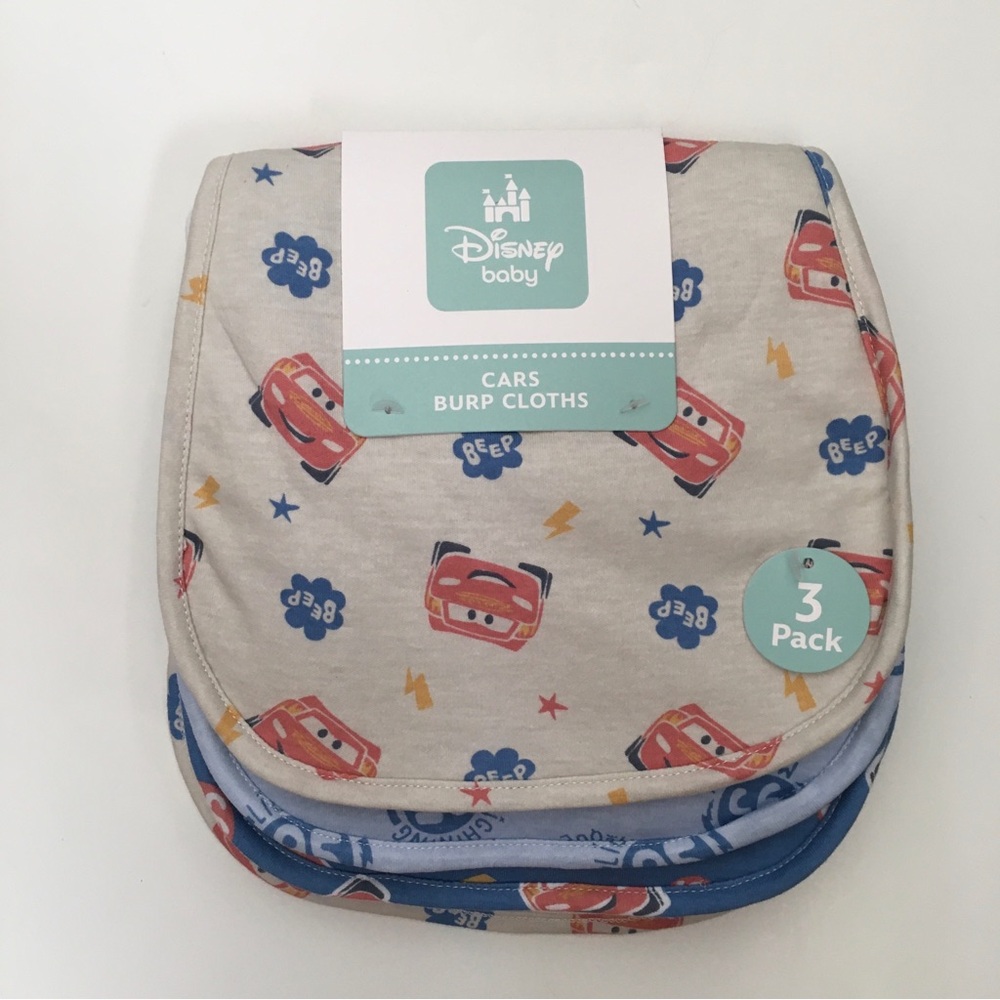 Disney Baby Cars Burp Cloths 3-Pack Soft Absorbent NEW